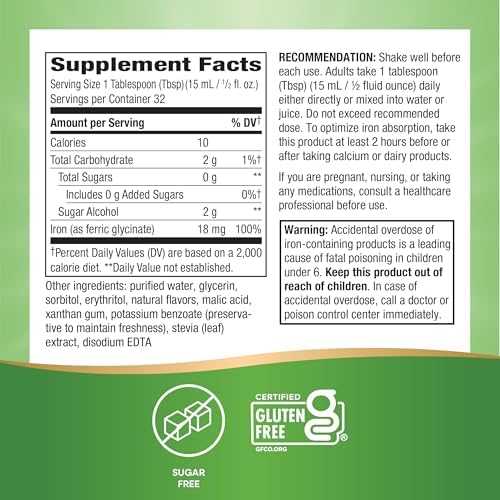 Nature's Way Liquid Iron gluten free fast absorbing liquid formula bottle graphic