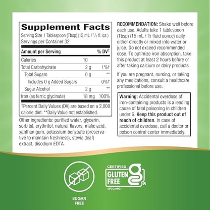 Nature's Way Liquid Iron gluten free fast absorbing liquid formula bottle graphic