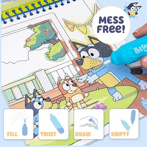 Spiral bound kids activity pad opened to a full-color birthday party illustration featuring Honey and Snickers.