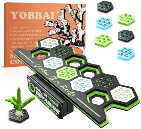 YOBBAI aquarium coral holder with thirteen colorful frag plugs inserted on the platform