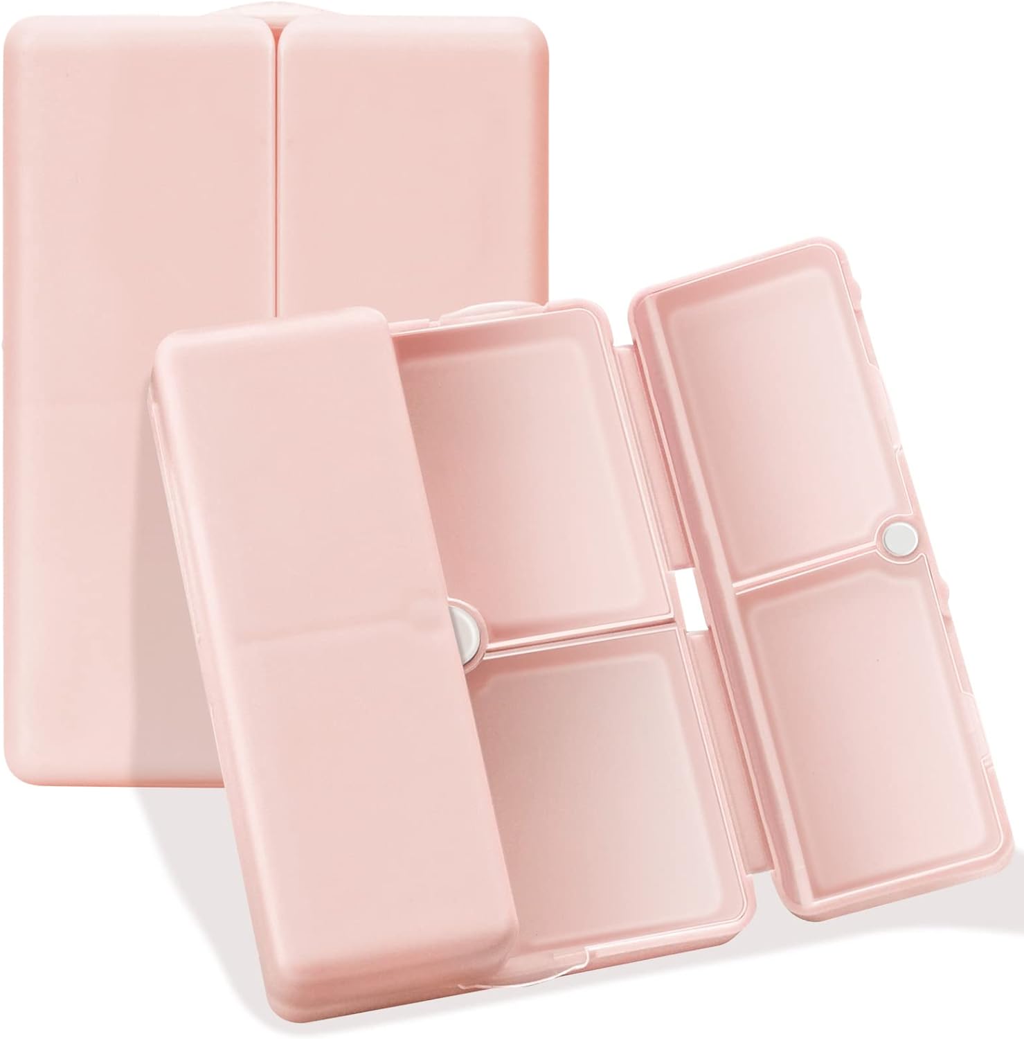 FYY daily pill organizer pink front view showing closed magnetic folding case.