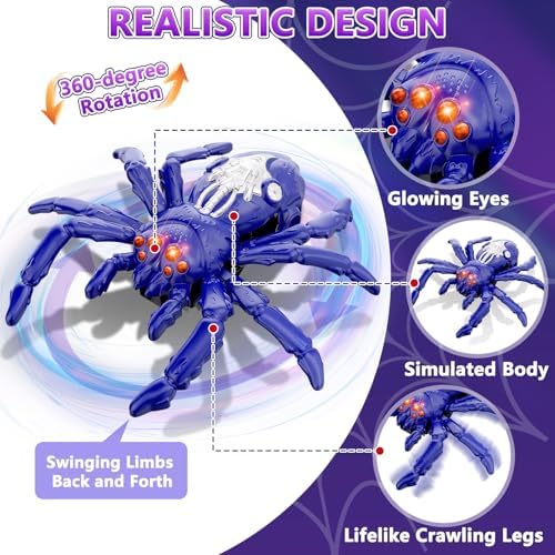 Black remote control spider toy performing 360-degree rotation