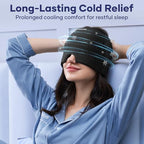 Person wearing Riheti migraine ice wrap for tension relief