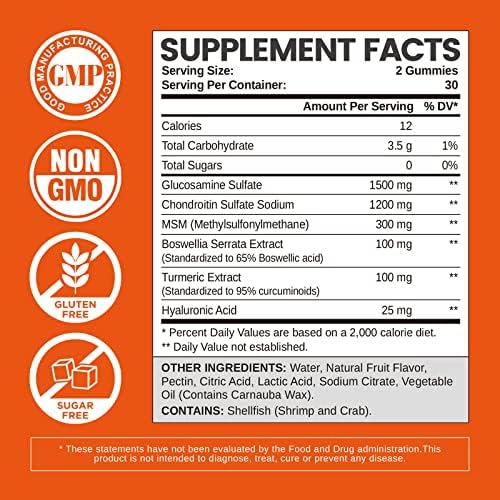 Glucosamine Chondroitin Gummies Sugar Free, Gummies Supplements for Adults Men & Women, 60 Count - Image 3