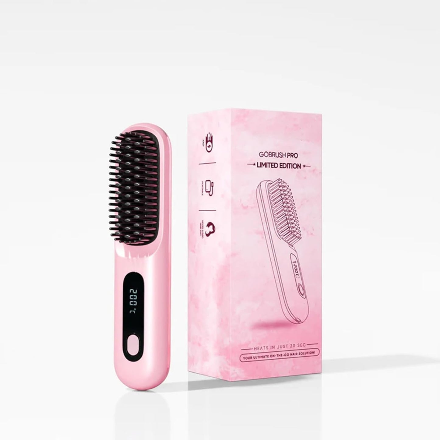 IZRIO Go Brush Pro cordless hair straightener pink front view showing LED display
