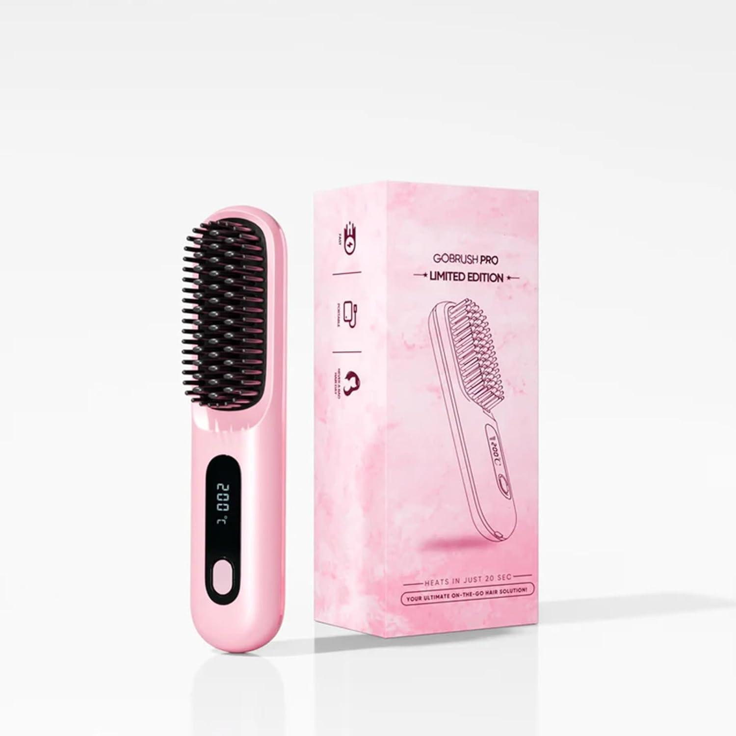 IZRIO Go Brush Pro cordless hair straightener pink front view showing LED display