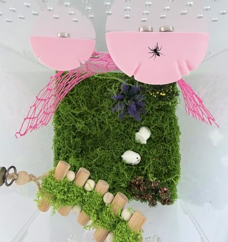 Jumping Spider Hide Habitat Accessories, Magnetic Mushroom Shelf & Moss Ribbon Web, Climbing and Feeding Platforms for Jumping Spiders, Mantises, Tarantulas, Invertebrates, 3-Pack (Pink) - Image 4