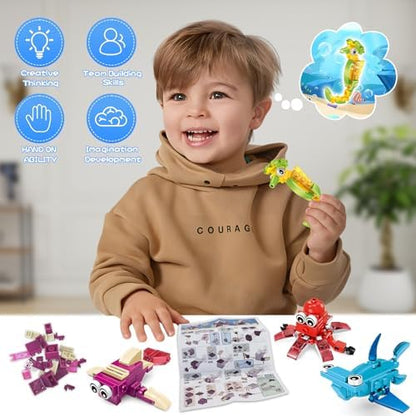 VOPOGLNE building block sets for boys and girls arranged neatly to show the volume of the 999 pieces package.