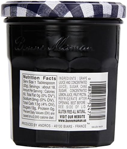 Thirteen ounce jar of Muscat grape jelly natural spread label