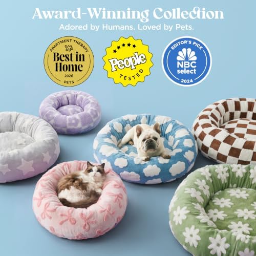 LE SURE Shown on TV Donut Dog Bed Medium Size Dog - Round Cat Beds Indoor as Bed Gift for Calming with Washable Cover, Cute Home Decor Bed with Jacquard Shaggy Plush & Anti Slip Bottom, 30 Inch, Blue - Image 4