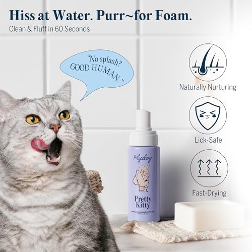 Close-up of the Flydog waterless cat shampoo 6.75 fluid ounce bottle packaging.