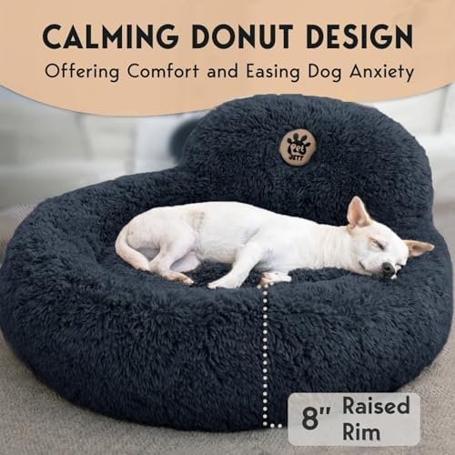 PetJett Calming Dog Bed Medium Size Dog - 30'' Donut Bed, Washable Dog Bed, Anti-Slip & Super Soft Fluffy Plush Round Dog Bed, Anti-Anxiety Premium Comfort Pet Bed, Fits Dogs Upto 45 lbs - Dark Grey - Image 5