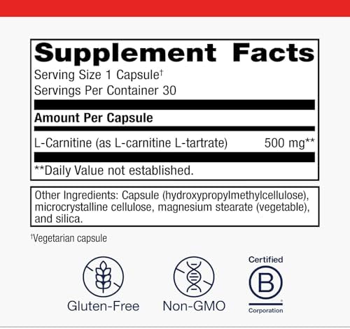 Metagenics L-Carnitine supplement label highlighting key ingredients and cardiometabolic health benefits