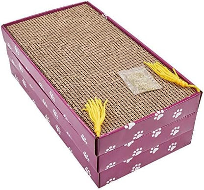 PEEKAB corrugated cat scratch pad being flipped over to demonstrate the reversible feature