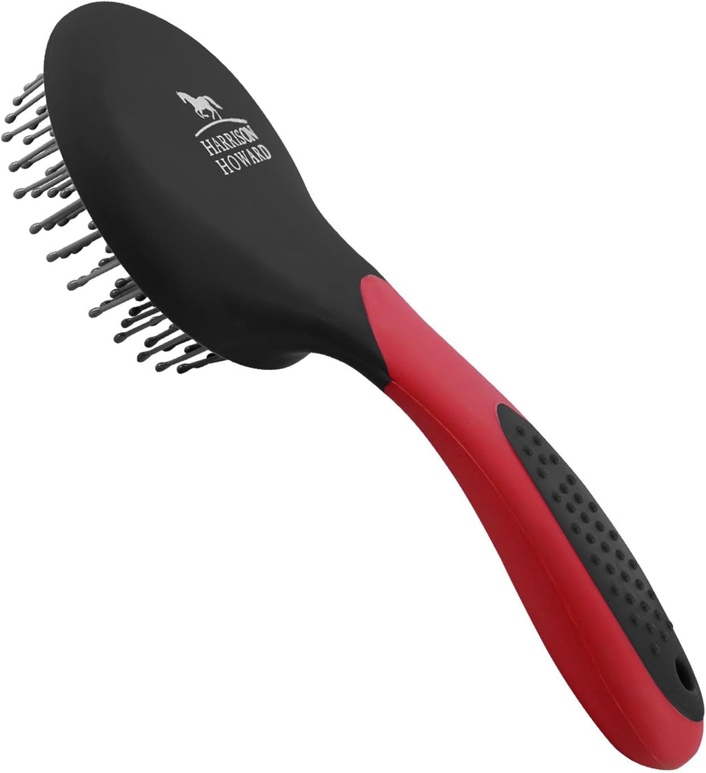 Blue and gray equestrian grooming brush side profile