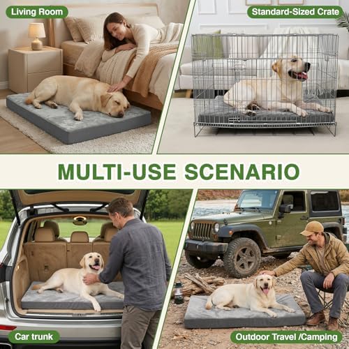 Vonabem Waterproof Outdoor Dog Bed Large Medium Sized Dogs, Washable Crate Pad 35 inch, Foam Orthopedic Pet Beds with Removable Cover,Durable Anti-Slip Kennel Pads 35"x22", Gray - Image 5