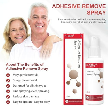 Application of Nosgay adhesive remover spray on medical tape residue.