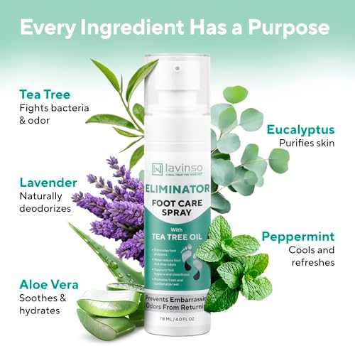 Fast drying foot spray for smelly feet with moisturizing aloe vera extract.