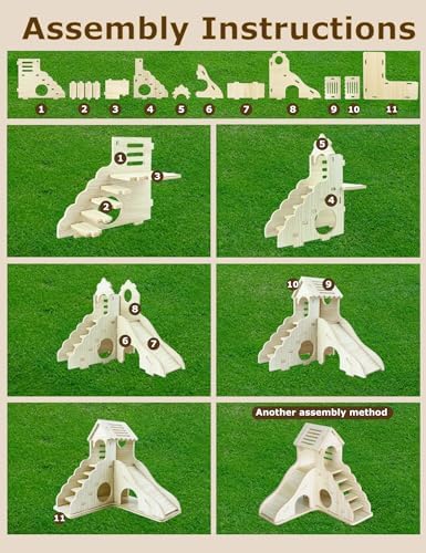 Hamster Hideout Cage Accessories - Hamster House and Habitat Wooden Hide Hut with Climbing Ladder and Slide for Dwarf Gerbils and Mouse Mice Rat Other Small Animals etc. - Image 4