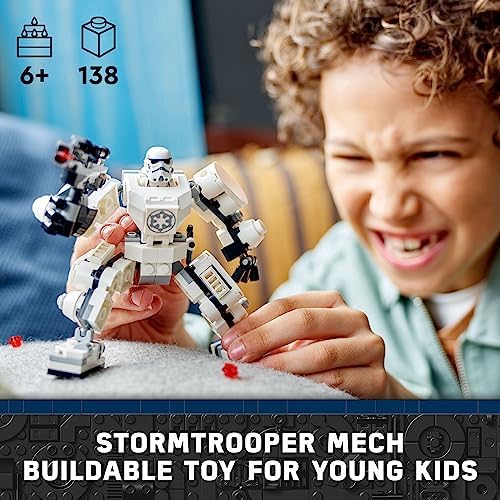 Assembled Imperial Stormtrooper mech suit holding the large stud-shooting blaster accessory