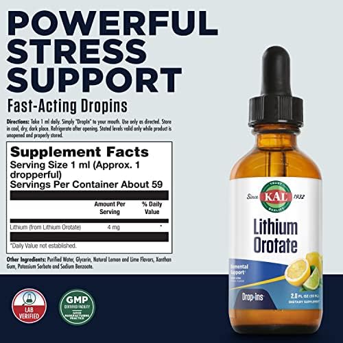 Chelated lithium orotate liquid drops showing natural lemon lime flavor label