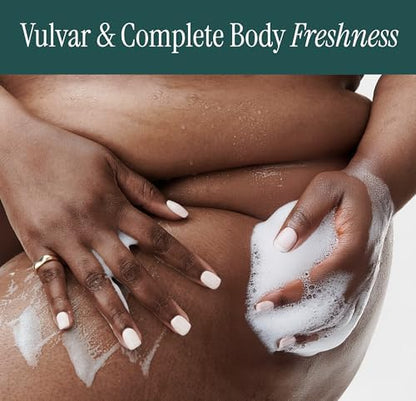 Plant-based and paraben-free pH-D feminine wash packaging details.