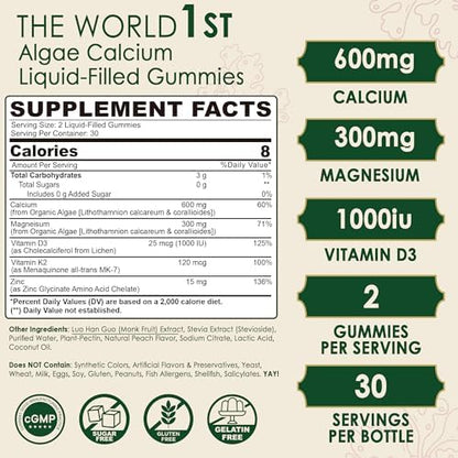 Lilicare vegan calcium gummies showing peach flavor label