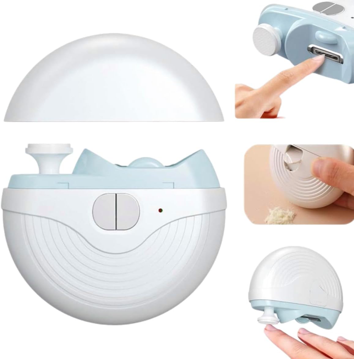 Electric smart nail clipper front view showing white design.