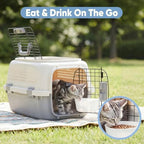 DUMOS 23" Hard-Sided Pet Carrier for Small Dogs & Cats, Airline Approved Travel Crate with Enhanced Security Latches, Front & Top Load Wire Door, Food Bowl for Traveling, Hiking, Camping - Beige&Grey - Image 5
