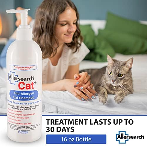 Allersearch USA imported pet allergy shampoo container close up.