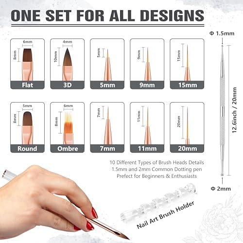 3zorqinron double ended nail art brushes with protective caps for storage