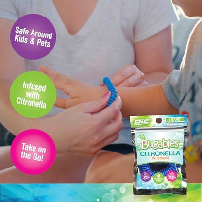 Authentic Pic Bugables citronella wristbands displayed in retail packaging