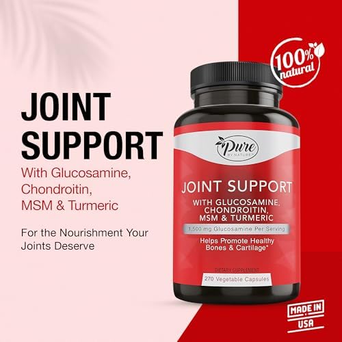 Pure By Nature Joint Support, Glucosamine with Chondroitin Turmeric MSM Boswellia Supplement, 270 Capsules - Image 3