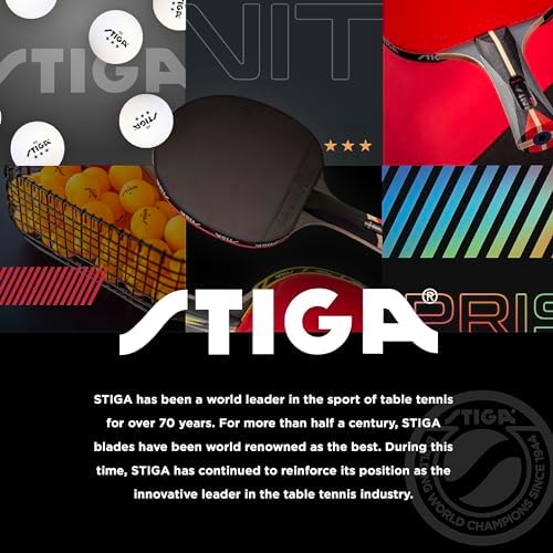 STIGA Pro Carbon tournament paddle resting on a table tennis surface showing overall build quality