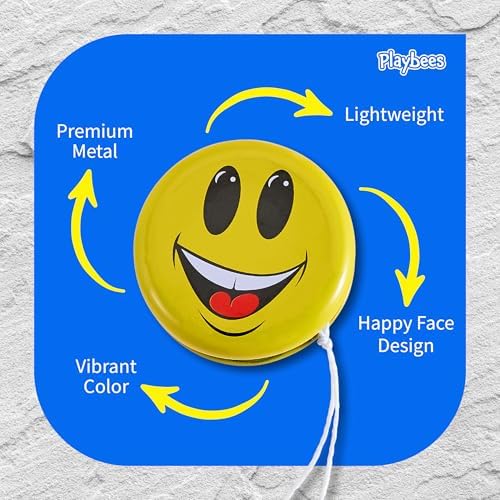 Kids playing with Playbees metal smiley face yo-yos