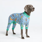 Spark Paws protective pet onesie graphic illustrating the chest and neck fitment sizing.