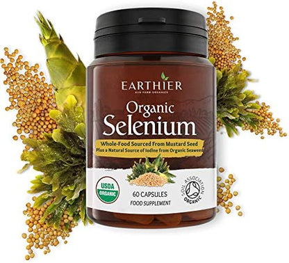 Earthier whole food supplement brown container showing premium mustard seed and seaweed extracts
