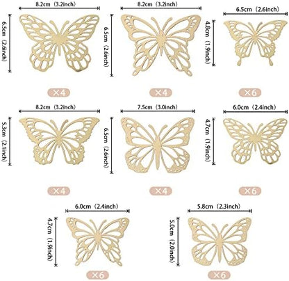 Close up view of golden hollow art 3D butterfly decorations
