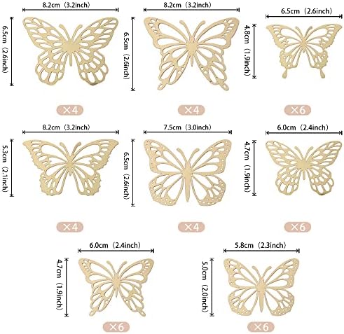 Close up view of golden hollow art 3D butterfly decorations