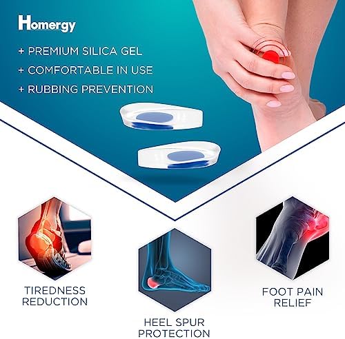 Blue silicone heel inserts showing the shock absorbing gel spot.