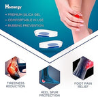 Blue silicone heel inserts showing the shock absorbing gel spot.