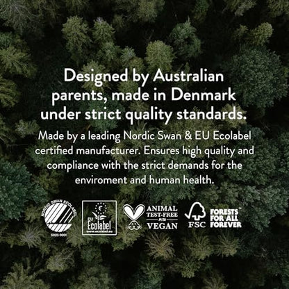 Authentic Joonya eco friendly baby care items showing product dimensions