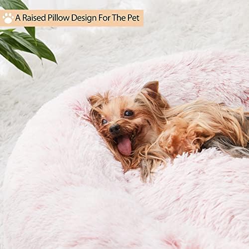 WNPETHOME Calming Dog Bed Cat Bed Donut, Faux Fur Pet Bed Self-Warming Donut Cuddler, Comfortable Round Plush Dog Beds (20 x 20 x 8 Inch, Light Pink) - Image 5