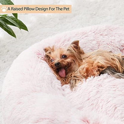 WNPETHOME Calming Dog Bed Cat Bed Donut, Faux Fur Pet Bed Self-Warming Donut Cuddler, Comfortable Round Plush Dog Beds (20 x 20 x 8 Inch, Light Pink) - Image 5