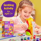 Children painting the soft silicone DIY cat night light with brushes