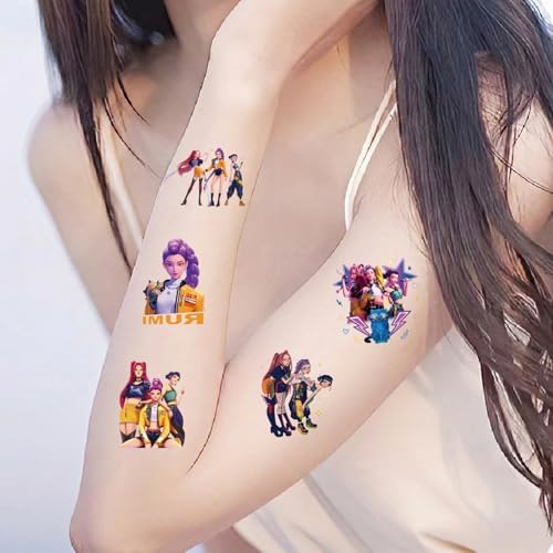 Kids enjoying Kpop demon hunter temporary tattoos at a party