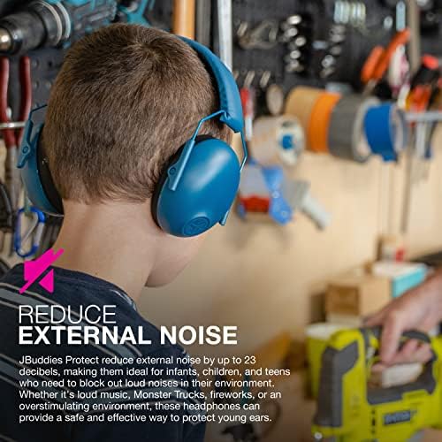 Child wearing JLab JBuddies noise reduction earmuffs at event