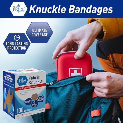 Med Pride flexible fabric knuckle adhesive bandages showing winged shape design