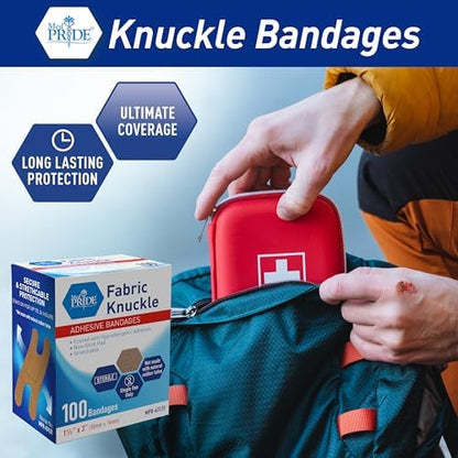 Med Pride flexible fabric knuckle adhesive bandages showing winged shape design
