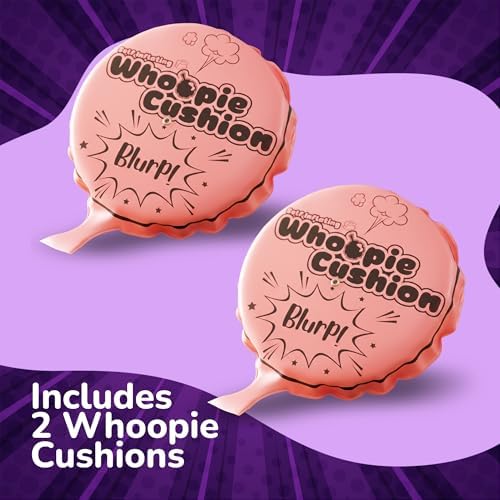 Pink self inflating prank cushion compressing to create realistic funny sound effects.
